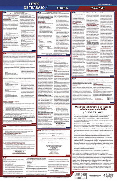 Labor Law Poster Fed/STA TN SP 40Wx26inH