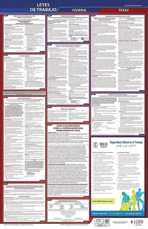 Labor Law Poster Spanish TX Plastic