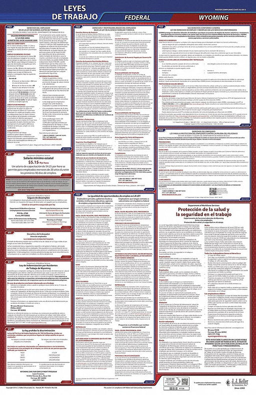 Labor Law Poster Fed/STA WY SP 26inH 1yr