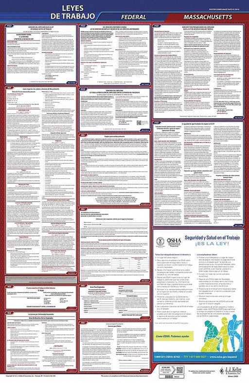 Labor Law Poster Spanish MA Plastic