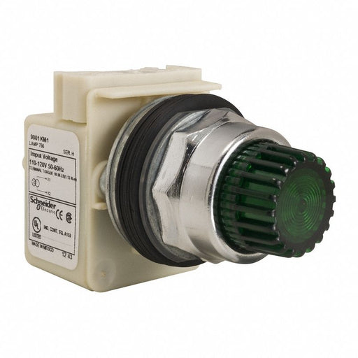 Flush Push Button Green LED 30mm
