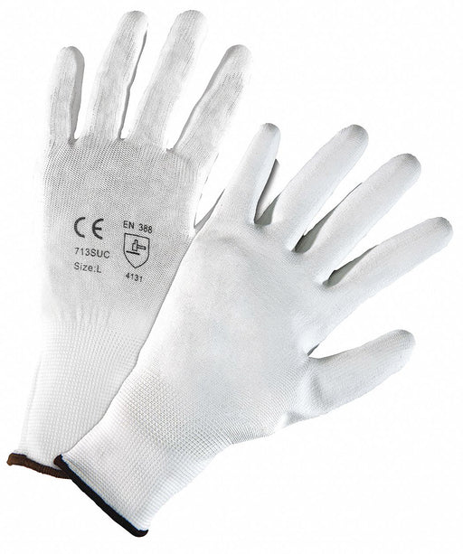 Work Gloves White PU Coated Nylon S PK12