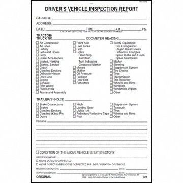 Vehicle Inspection Form 3 Ply W/Carbon