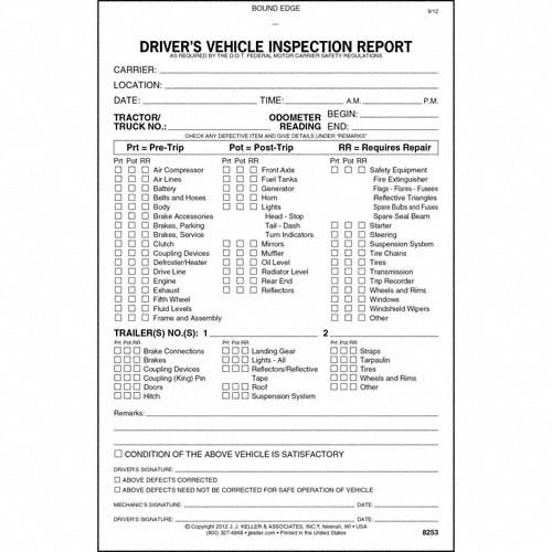 Vehicle Inspection Form 2 Ply Carbonless