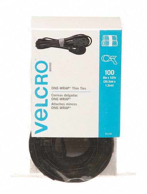 Hook-and-Loop Cable Tie 8 in Black PK100