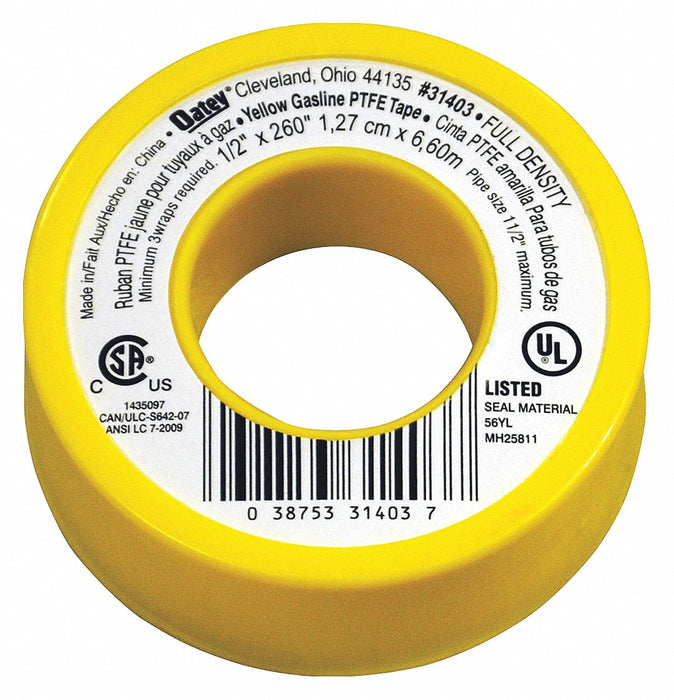Thread Sealant Tape 1/2 W Yellow