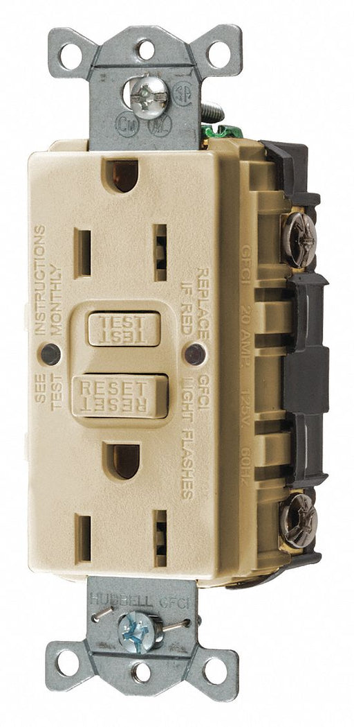 GFCI Receptacle 15A 125VAC 5-15R Ivory