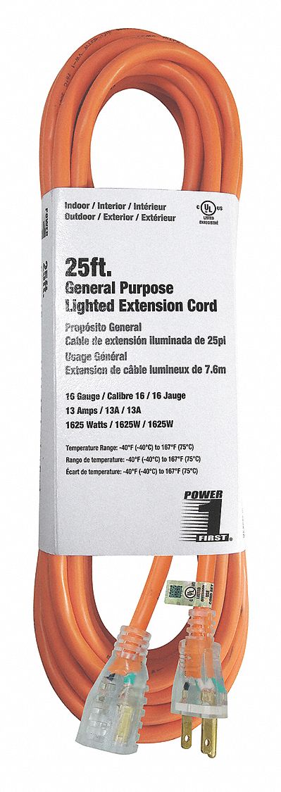 Extension Cord 25ft 16Ga 13A SJTW Orange