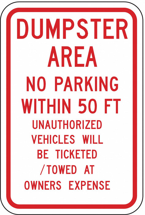 Dumpster No Parking Sign 18 x 12 