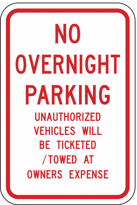 No Overnight Parking Sign 18 x 12 
