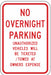 No Overnight Parking Sign 18 x 12 