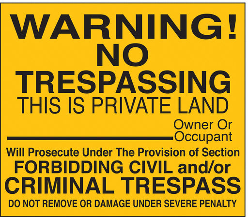 Rflctv No Trespassing Warn Sign 12x12in