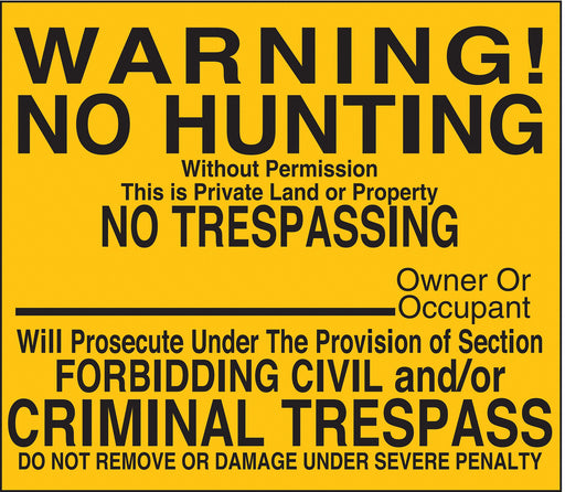 Rflctv Warn No Hunting Sign 12x12in Alum