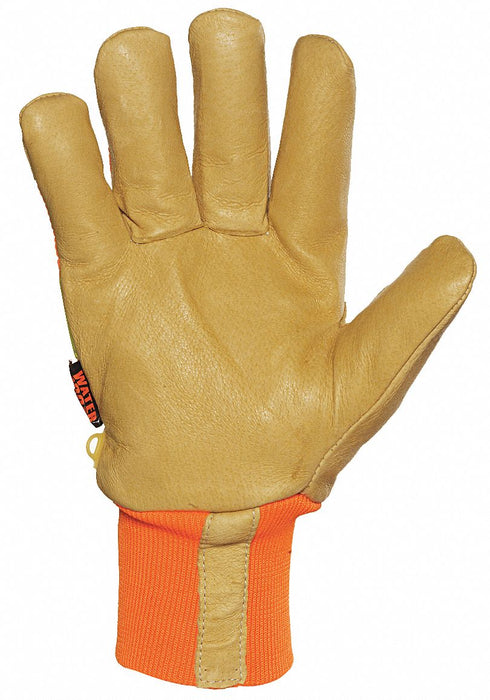 Leather Gloves Knit Wrist Orange XL PR