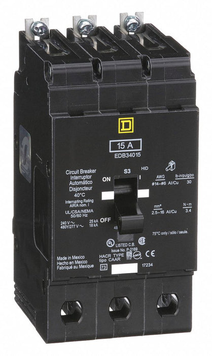 Circuit Breaker 15A Bolt On 277/480V 3P