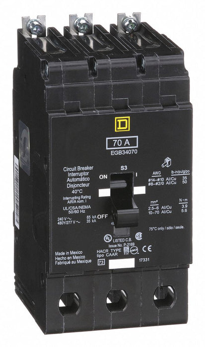 Circuit Breaker 70A Bolt On 277/480V 3P