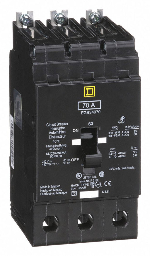 Circuit Breaker 70A Bolt On 277/480V 3P