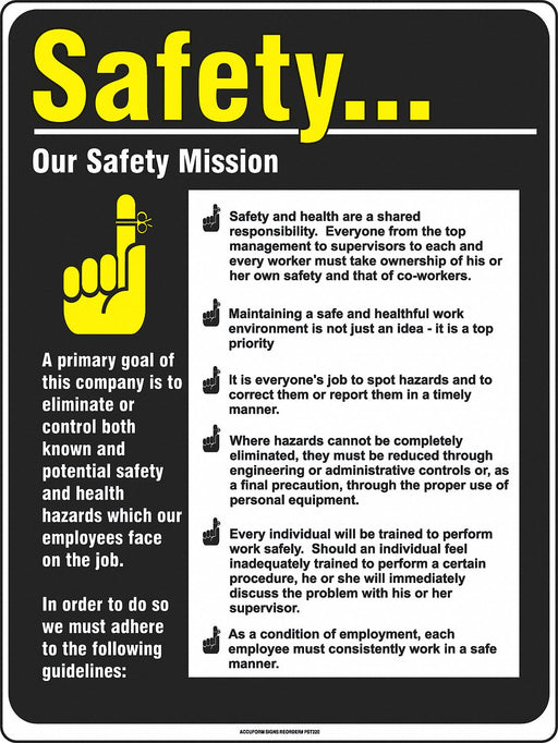 Safety Poster 22 in x 17 in Plastic