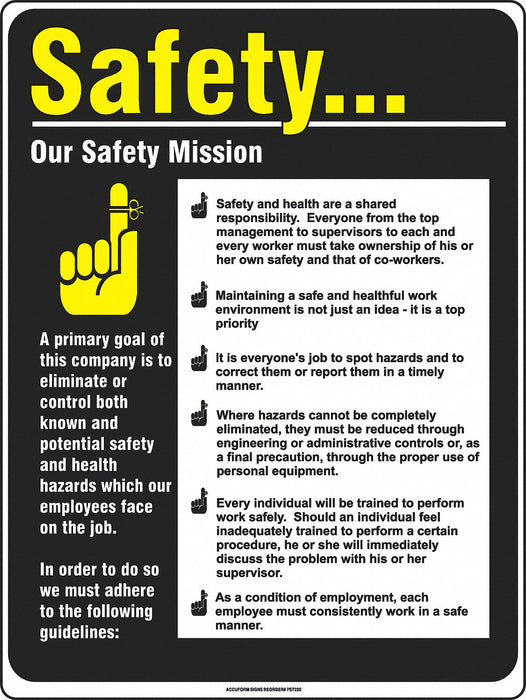 Safety Poster 22 in x 17 in Plastic