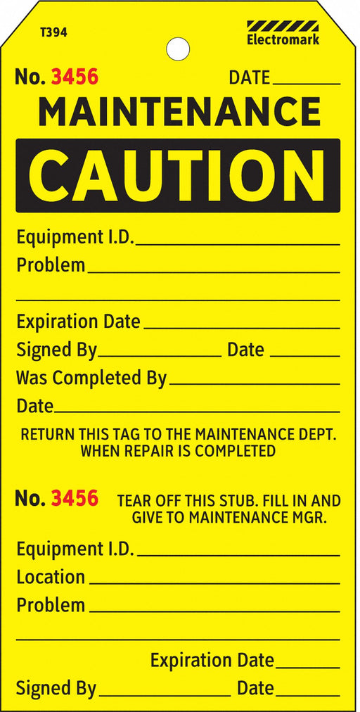 Caution Tag 5 3/4in H 2 7/8in W PK100
