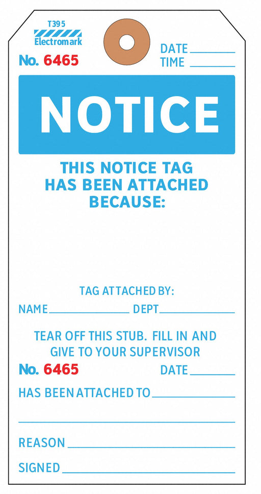 Notice Tag 5 3/4in H 2 7/8in W PK100