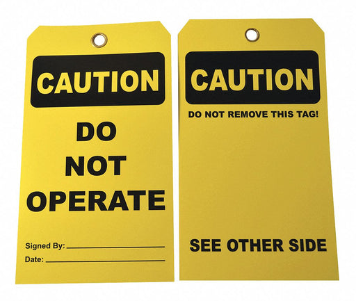 Caution Tag 7 in H 4 in W Cardstock PK25