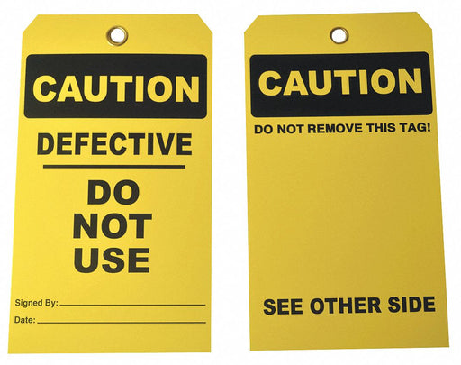 Caution Tag 7 in H 4 in W Cardstock PK25