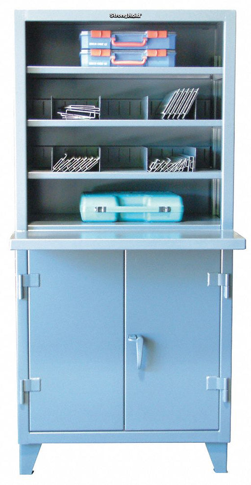 Cabinet Hutch Shop Desk 78 H Dark Gray