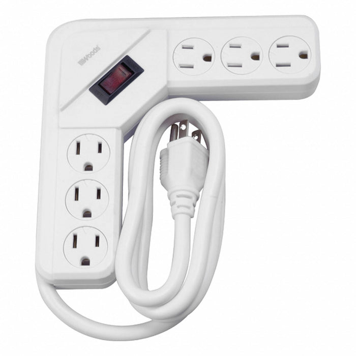 Power Strip White 8-1/2 in 6 Outlets