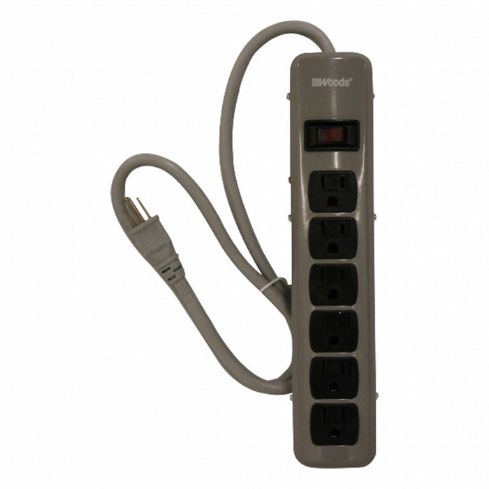 Power Strip Gray 4-1/4 in 6 Outlets