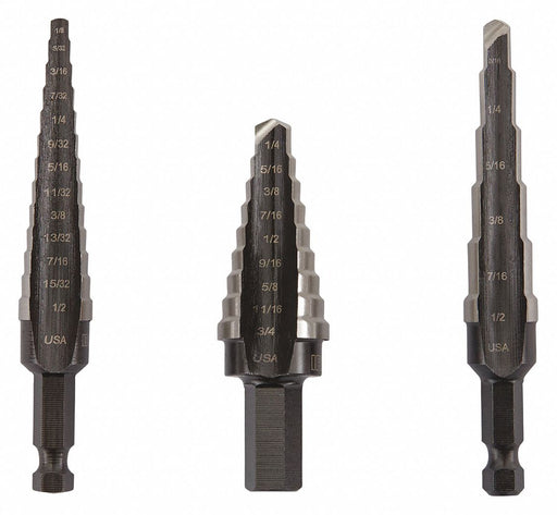 Step Drill Bit Set 3 pcs. Bright HSS