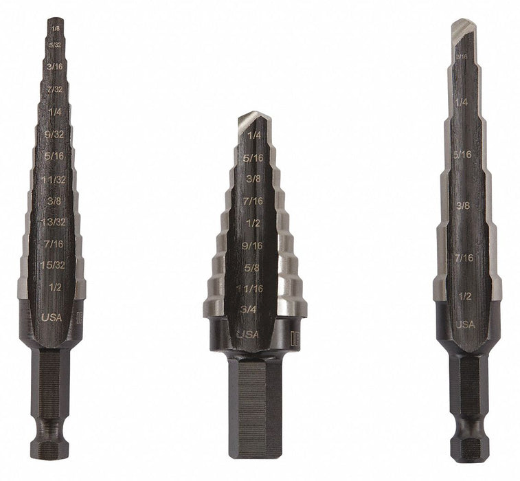 Step Drill Bit Set 3 pcs. Bright HSS