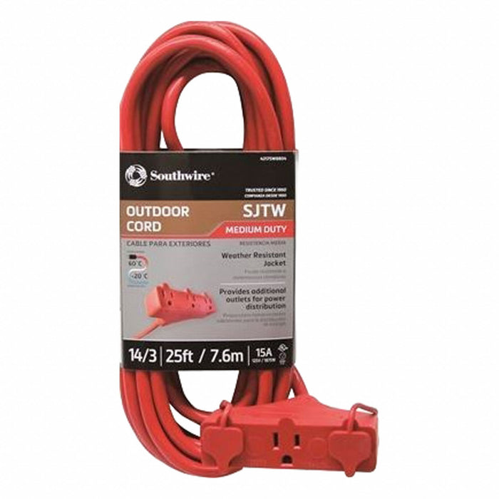 ExtensionCord 25ft Red 14AWG Round