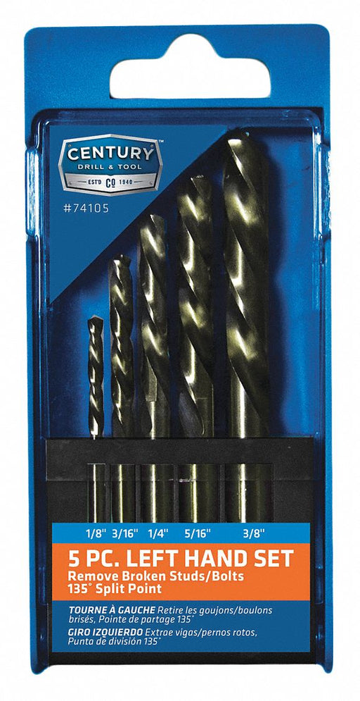 Left Hand Cobalt Jobber Drill Bit 5 Pc