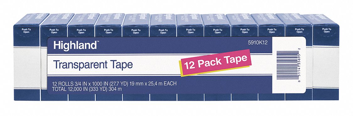 Transparent Tape 0.75in W x 28yd L PK12