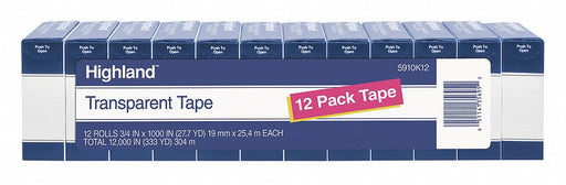 Transparent Tape 0.75in W x 28yd L PK12