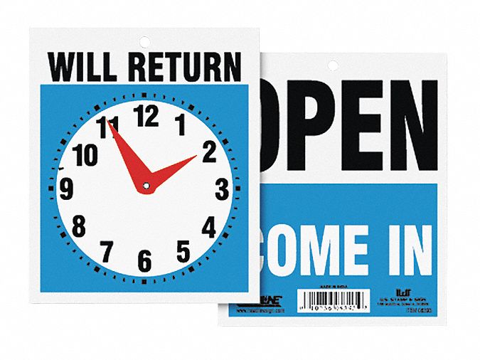 Sign Open/Will Return w/Clock Hands