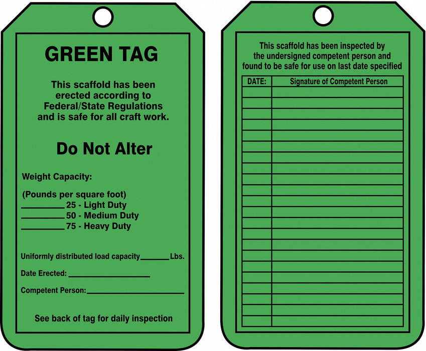 Tag Green 5-3/4inH 3-1/4inW PK25