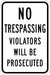 Rflctv No Trespassing Sign 18x12in Alum