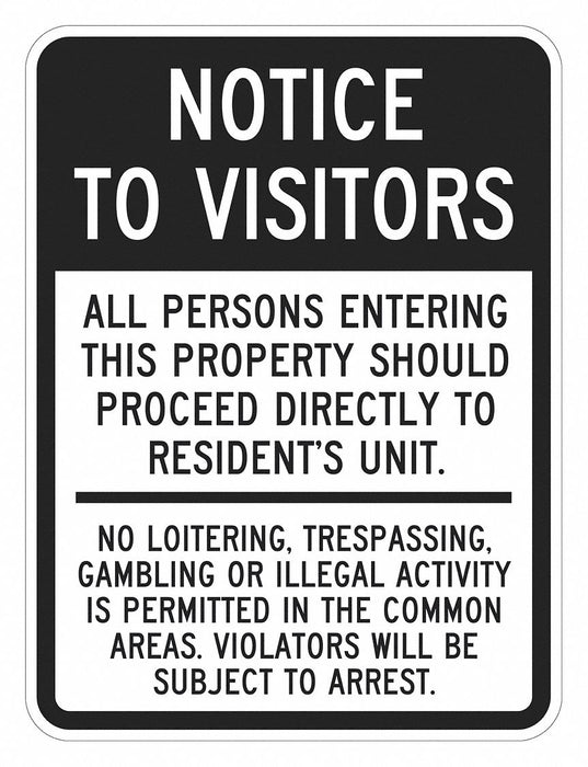 Rflctv Notice to Visitors Sign 18x12in