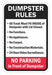 Rflctv Dumpster Rules Sign 18x12in Alum