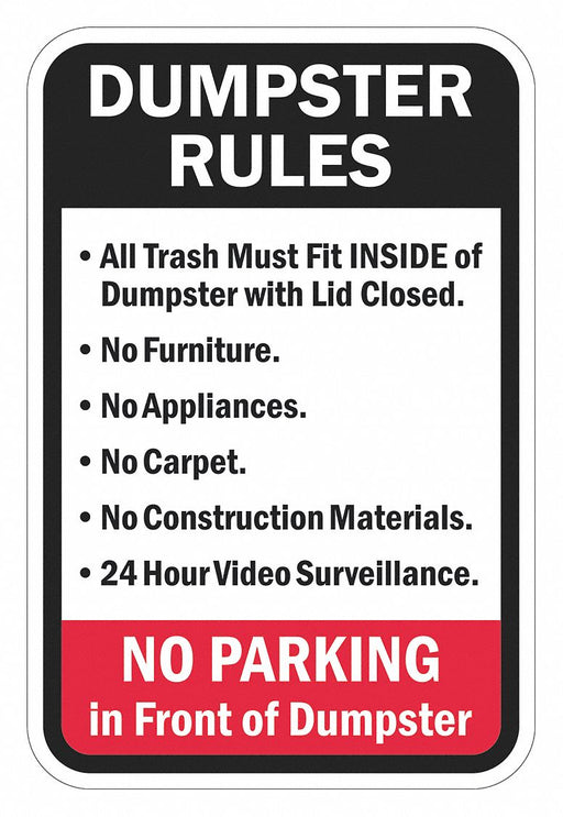 Rflctv Dumpster Rules Sign 18x12in Alum