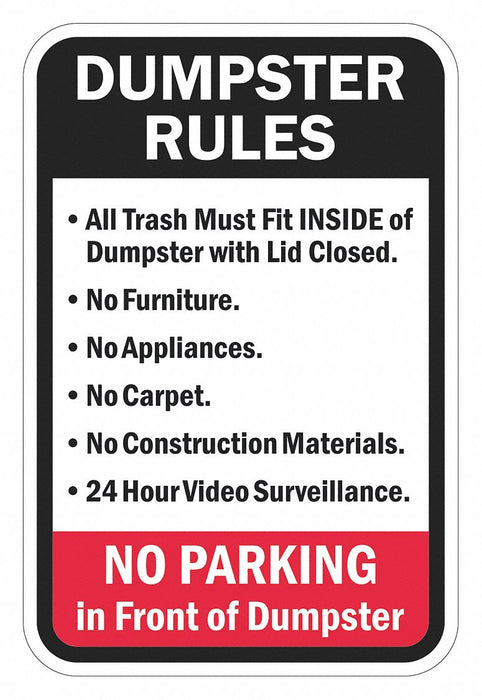 Rflctv Dumpster Rules Sign 18x12in Alum
