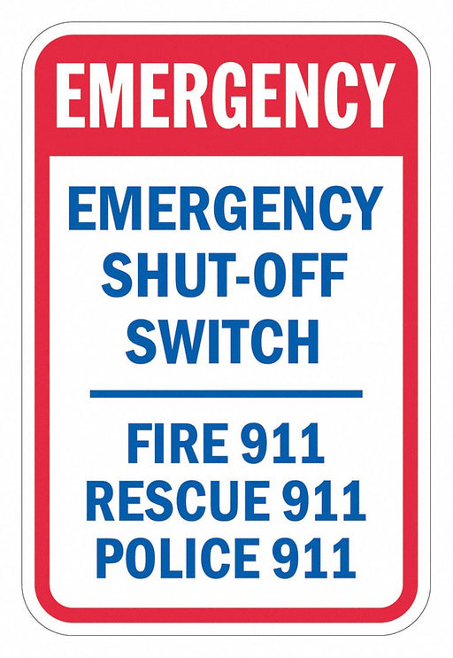 Rflctv Emergency Shut Off Sign 18x12in