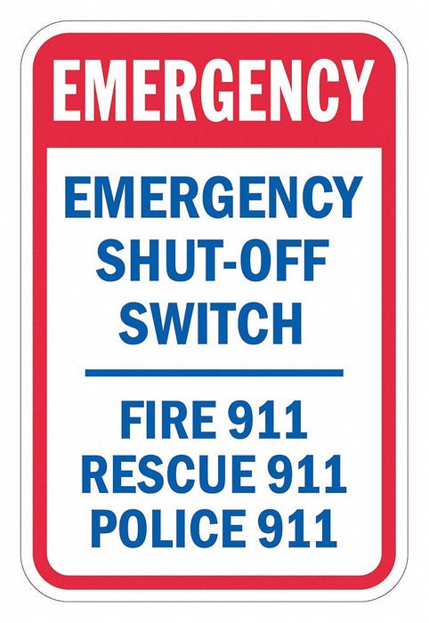 Rflctv Emergency Shut Off Sign 18x12in