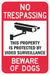 Rflctv No Trespassing Sign 18x12in Alum