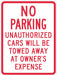 Tow Zone No Parking Sign 18 x 12 