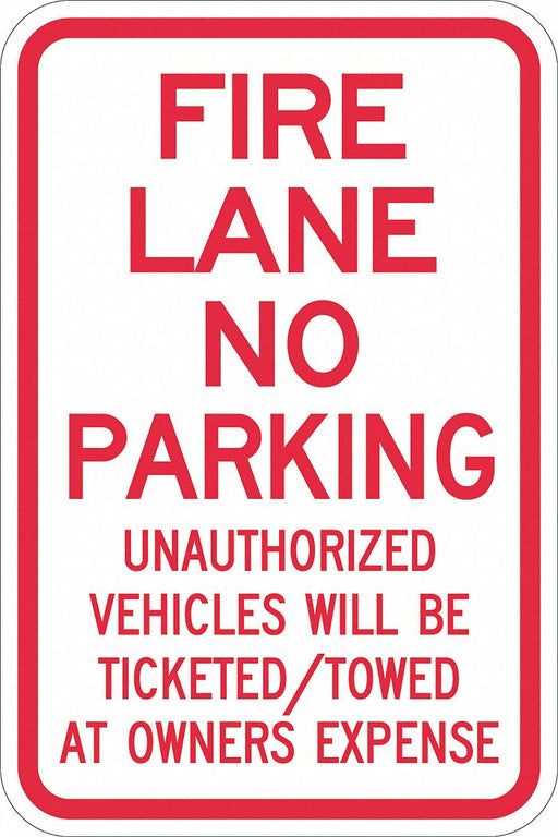 Fire Lane No Parking Sign 18 x 12 