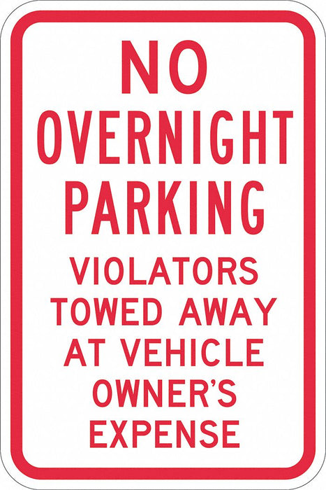 No Overnight Parking Sign 18 x 12 