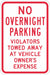 No Overnight Parking Sign 18 x 12 